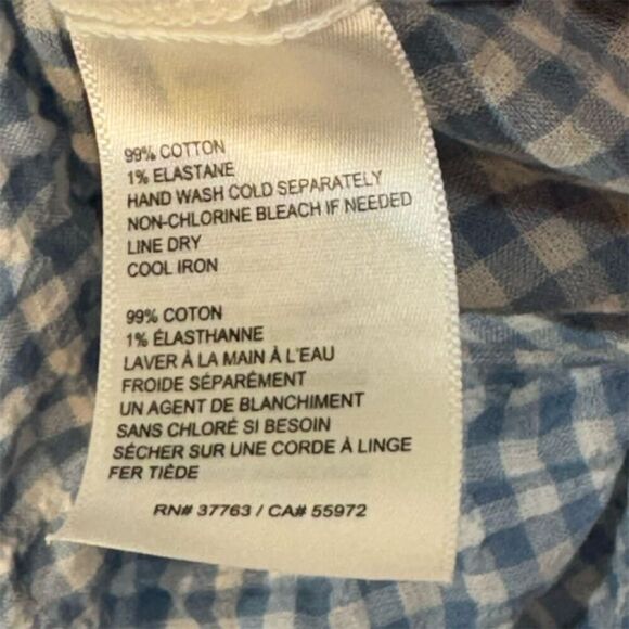 Rafaella XL Blue White Gingham Button Front Shirt Stretch Cotton Blouse Cottage - Picture 8 of 9